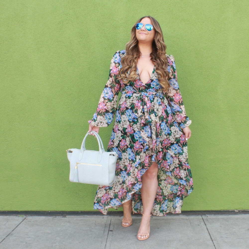 WAYF Floral Long Sleeve Wrap Dress
